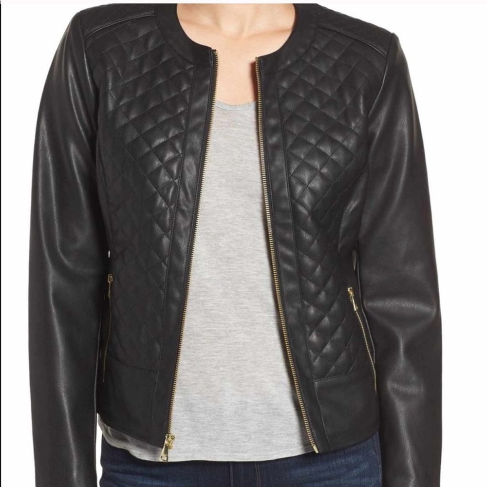 Cole Haan Quilted Black Faux Leather Jacket